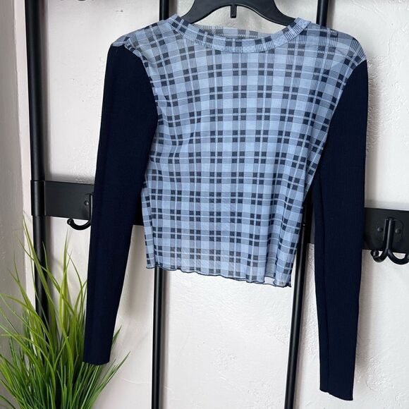 Zara contrast navy blue knit sweater sheer size medium - Picture 4 of 10